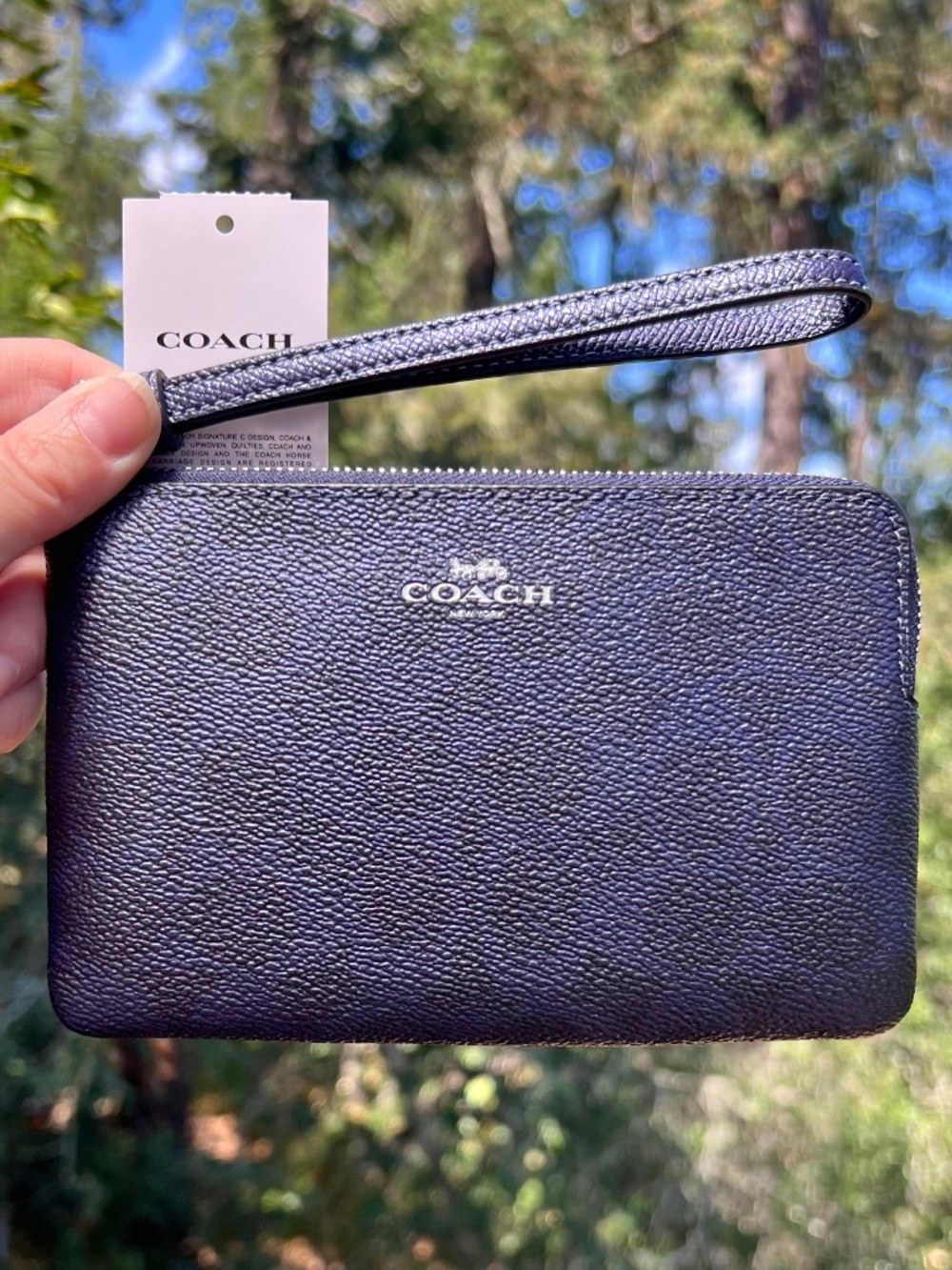 COACH Blue/Navy Signature Canvas Wristlet Wallet Clutch CCK71 with Silver NWT